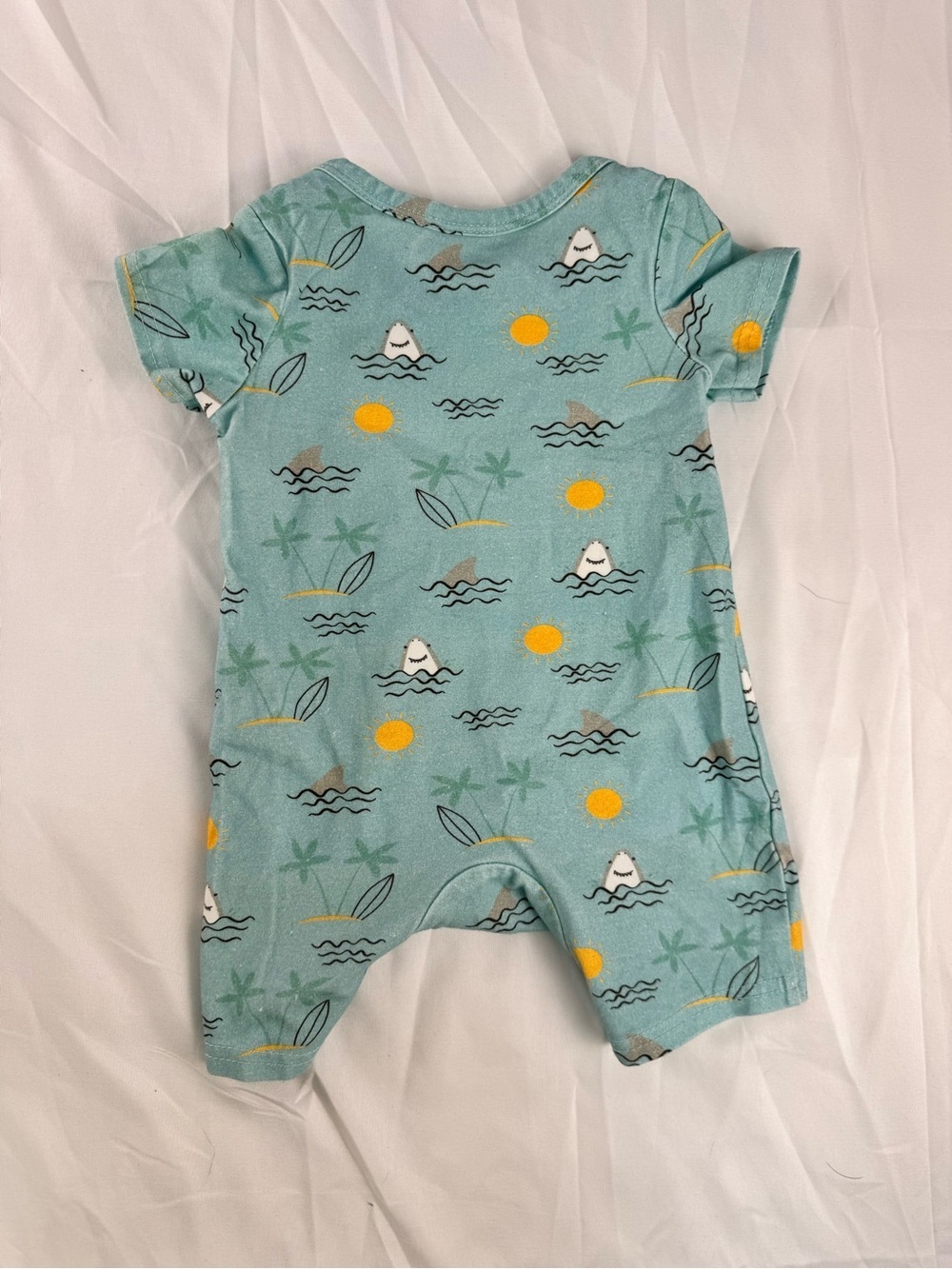 Adoracute Teal Shark & Sun Print Short-Sleeve One-Piece